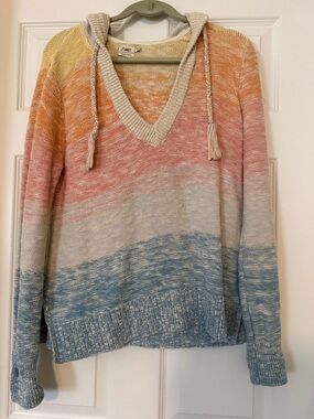 Faherty Pastel Ombre Hooded V-Neck Sweater - Yellow, Pink, Cream, Blue